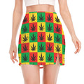Reggae Marijuana Leaf Pattern Print Side Slit Mini Skirt