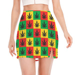 Reggae Marijuana Leaf Pattern Print Side Slit Mini Skirt