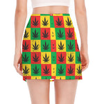 Reggae Marijuana Leaf Pattern Print Side Slit Mini Skirt