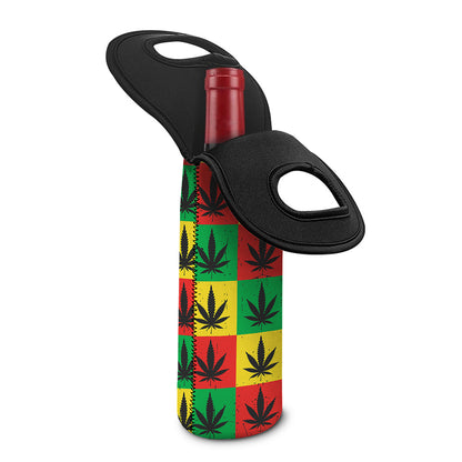 Reggae Marijuana Leaf Pattern Print Single Neoprene Wine Tote