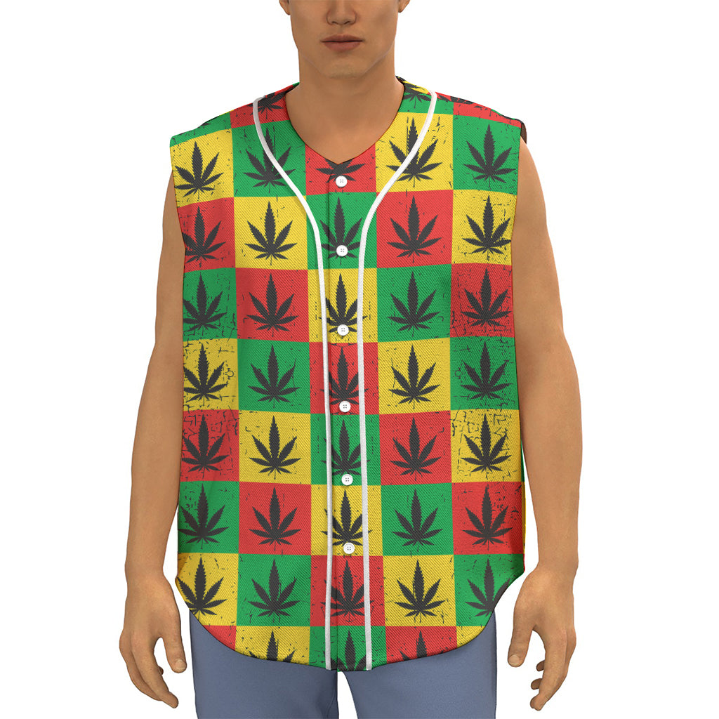 Reggae Marijuana Leaf Pattern Print Sleeveless Baseball Jersey