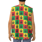 Reggae Marijuana Leaf Pattern Print Sleeveless Baseball Jersey