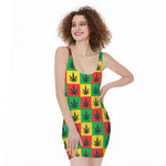 Reggae Marijuana Leaf Pattern Print Sleeveless Bodycon Dress