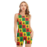Reggae Marijuana Leaf Pattern Print Sleeveless One Piece Swimsuit