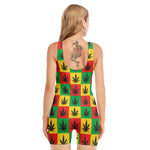 Reggae Marijuana Leaf Pattern Print Sleeveless One Piece Swimsuit
