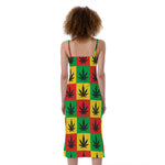 Reggae Marijuana Leaf Pattern Print Slim Fit Midi Cami Dress