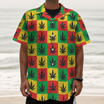 Reggae Marijuana Leaf Pattern Print Textured Short Sleeve Shirt
