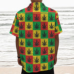 Reggae Marijuana Leaf Pattern Print Textured Short Sleeve Shirt