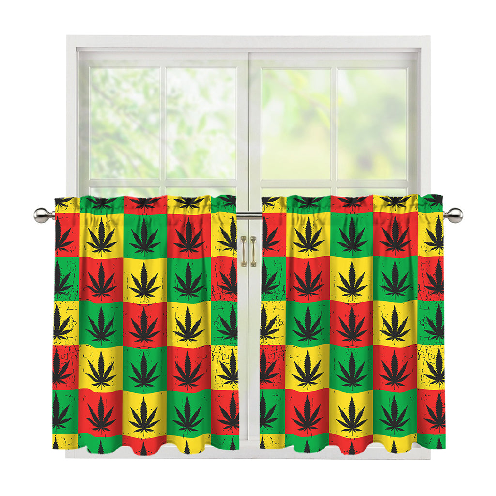 Reggae Marijuana Leaf Pattern Print Tier Curtains