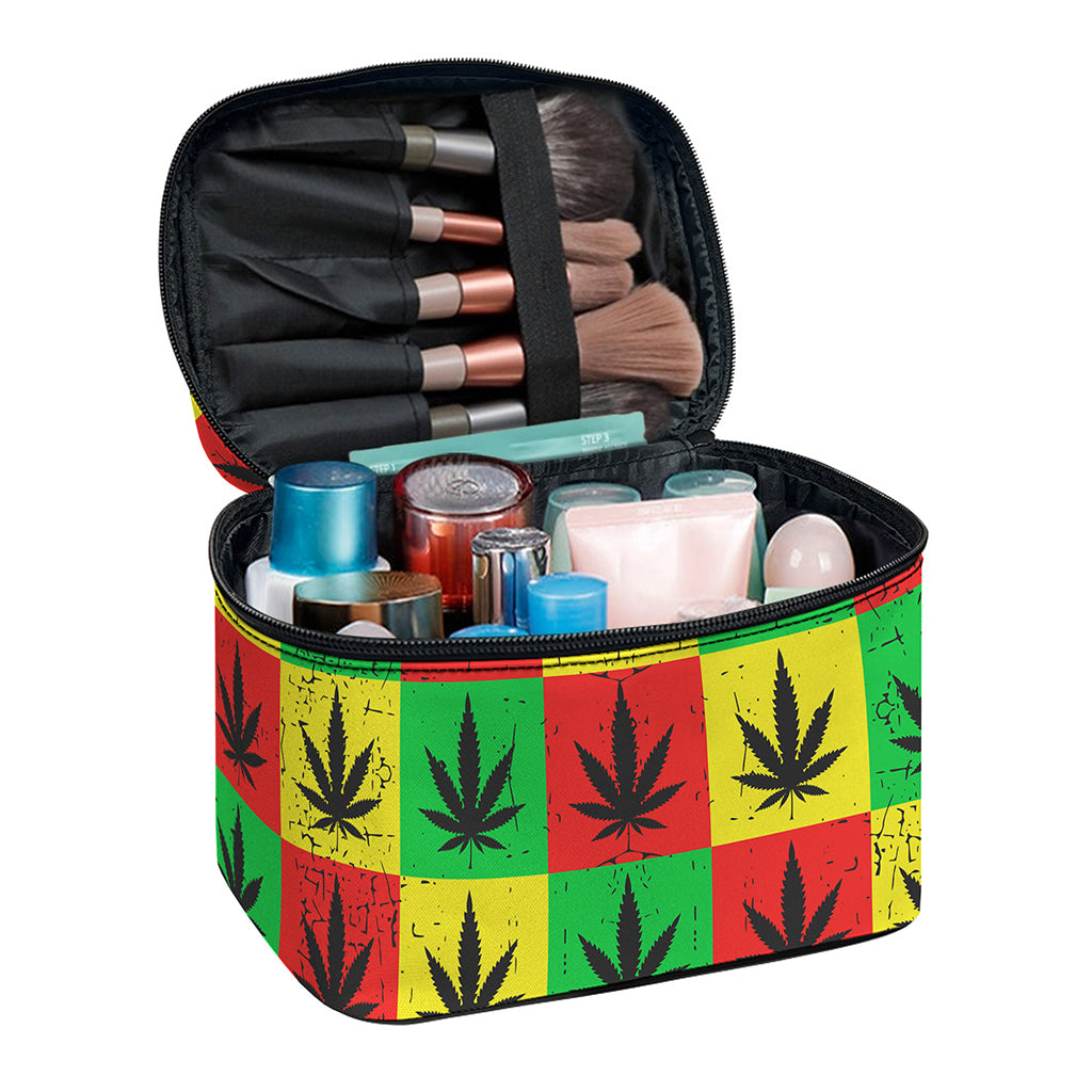 Reggae Marijuana Leaf Pattern Print Travel Makeup Bag