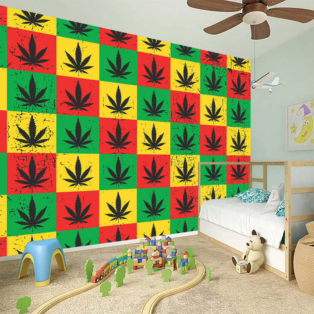 Reggae Marijuana Leaf Pattern Print Wall Sticker
