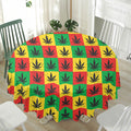 Reggae Marijuana Leaf Pattern Print Waterproof Round Tablecloth