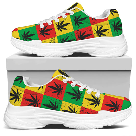 Reggae Marijuana Leaf Pattern Print White Chunky Shoes