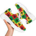 Reggae Marijuana Leaf Pattern Print White Chunky Shoes