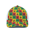 Reggae Marijuana Leaf Pattern Print White Mesh Trucker Hat