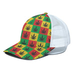 Reggae Marijuana Leaf Pattern Print White Mesh Trucker Cap