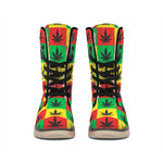 Reggae Marijuana Leaf Pattern Print Winter Boots