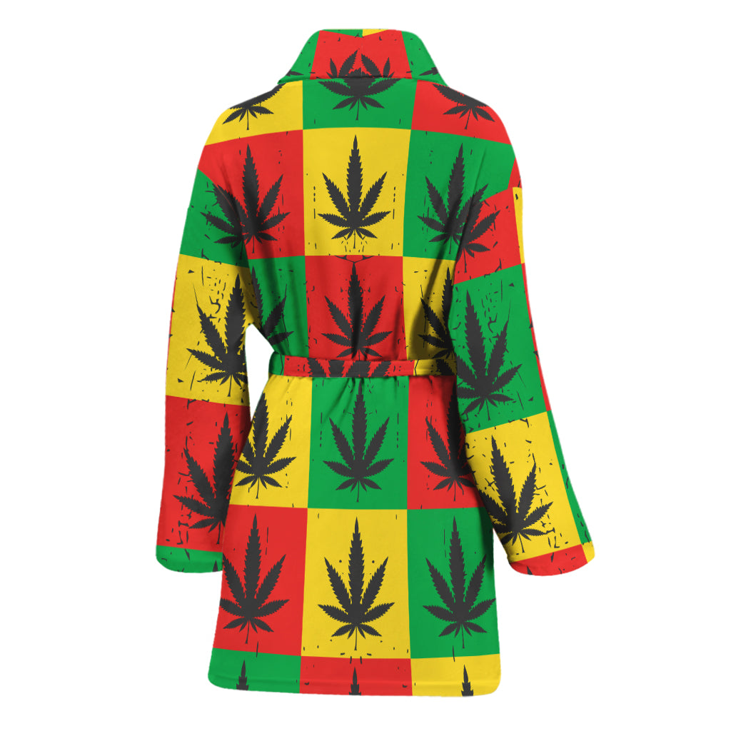 Reggae Marijuana Leaf Pattern Print Women's Bathrobe