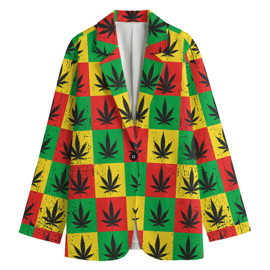 Reggae Marijuana Leaf Pattern Print Women's Blazer