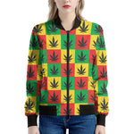 Reggae Marijuana Leaf Pattern Print Women's Bomber Jacket