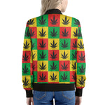 Reggae Marijuana Leaf Pattern Print Women's Bomber Jacket