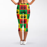 Reggae Marijuana Leaf Pattern Print Women's Capri Leggings