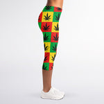 Reggae Marijuana Leaf Pattern Print Women's Capri Leggings