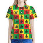 Reggae Marijuana Leaf Pattern Print Women's Polo Shirt