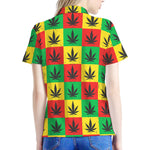 Reggae Marijuana Leaf Pattern Print Women's Polo Shirt