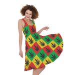 Reggae Marijuana Leaf Pattern Print Women's Sleeveless Dress