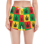 Reggae Marijuana Leaf Pattern Print Women's Split Running Shorts