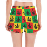Reggae Marijuana Leaf Pattern Print Women's Split Running Shorts
