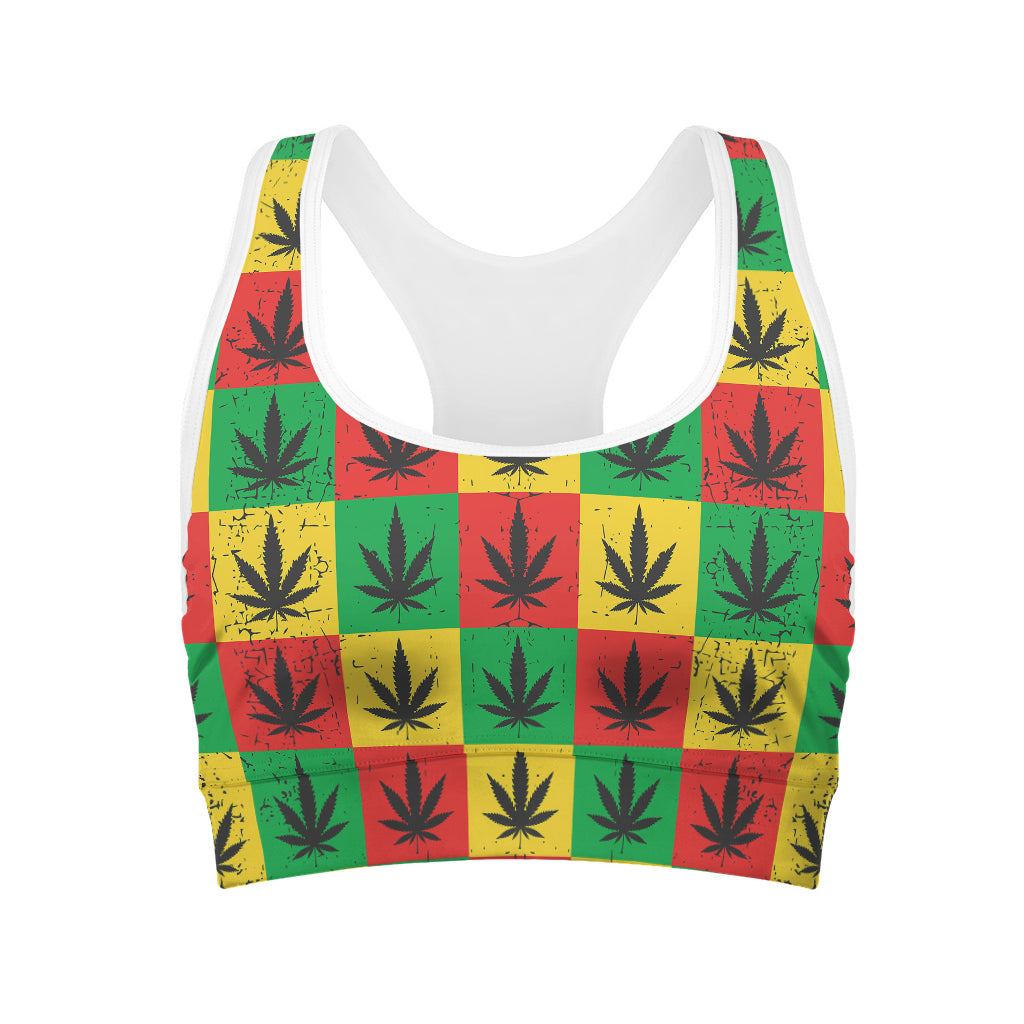 Reggae Marijuana Leaf Pattern Print Women's Sports Bra