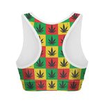Reggae Marijuana Leaf Pattern Print Women's Sports Bra