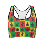 Reggae Marijuana Leaf Pattern Print Women's Sports Bra