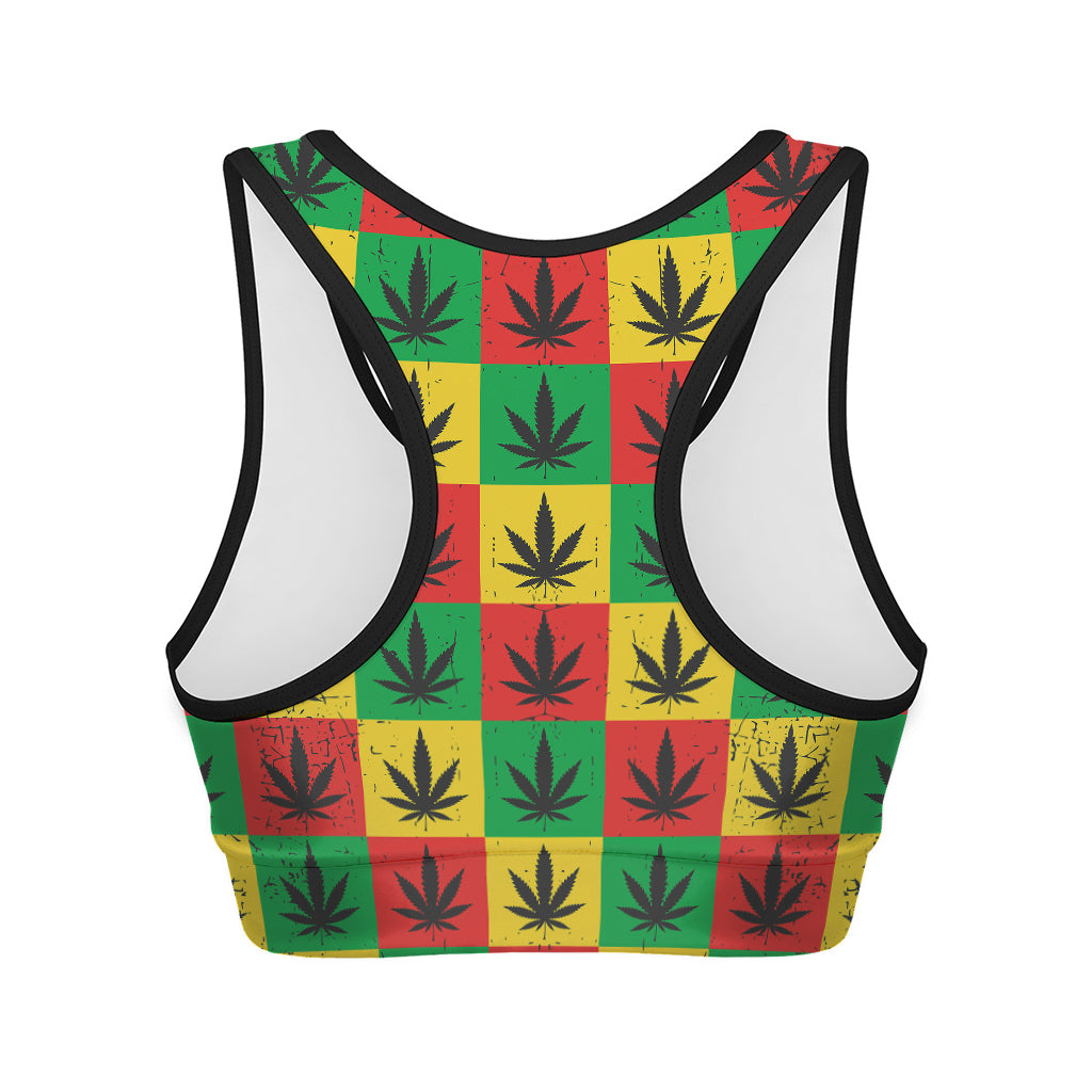 Reggae Marijuana Leaf Pattern Print Women's Sports Bra