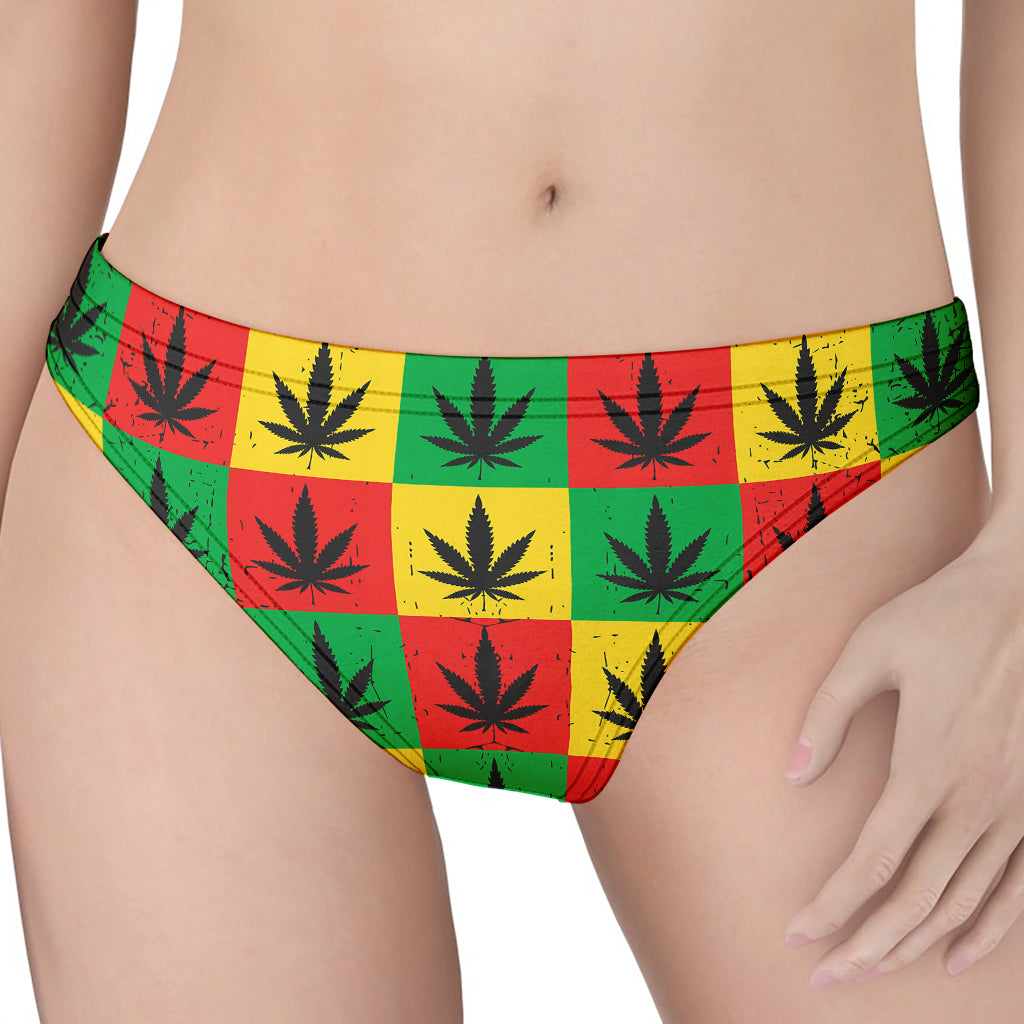 Reggae Marijuana Leaf Pattern Print Women's Thong