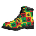 Reggae Marijuana Leaf Pattern Print Padded Collar Lace Up Boots