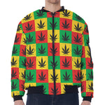 Reggae Marijuana Leaf Pattern Print Zip Sleeve Bomber Jacket