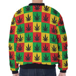 Reggae Marijuana Leaf Pattern Print Zip Sleeve Bomber Jacket