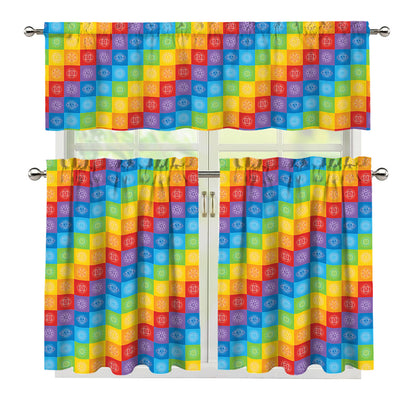 Reiki And The 7 Chakras Pattern Print 3 Piece Kitchen Curtains
