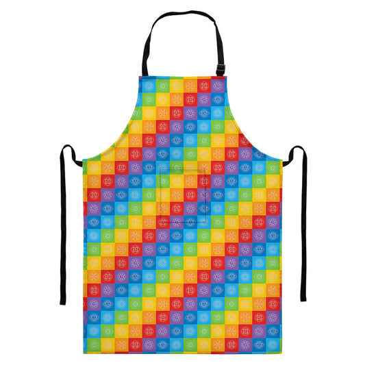 Reiki And The 7 Chakras Pattern Print Bib Apron With Pocket