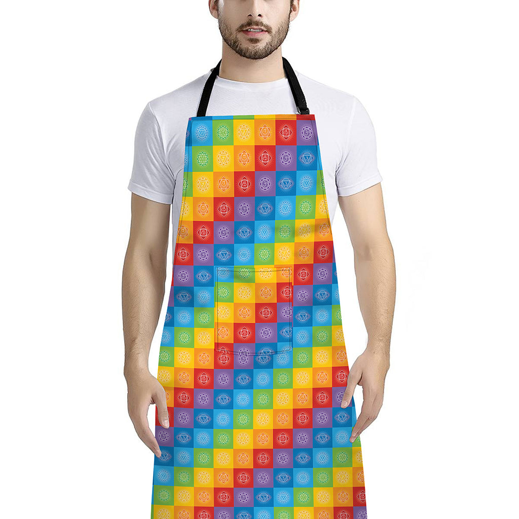 Reiki And The 7 Chakras Pattern Print Bib Apron With Pocket