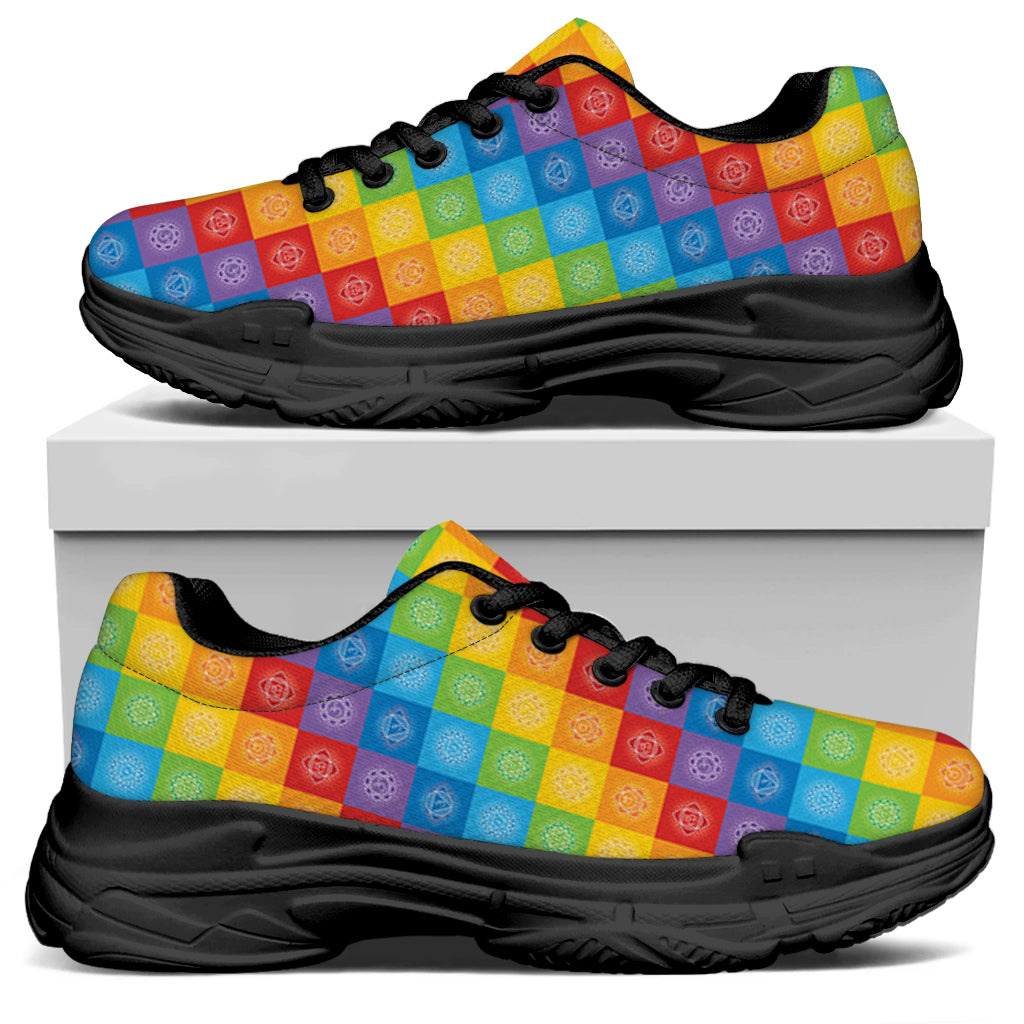 Reiki And The 7 Chakras Pattern Print Black Chunky Shoes