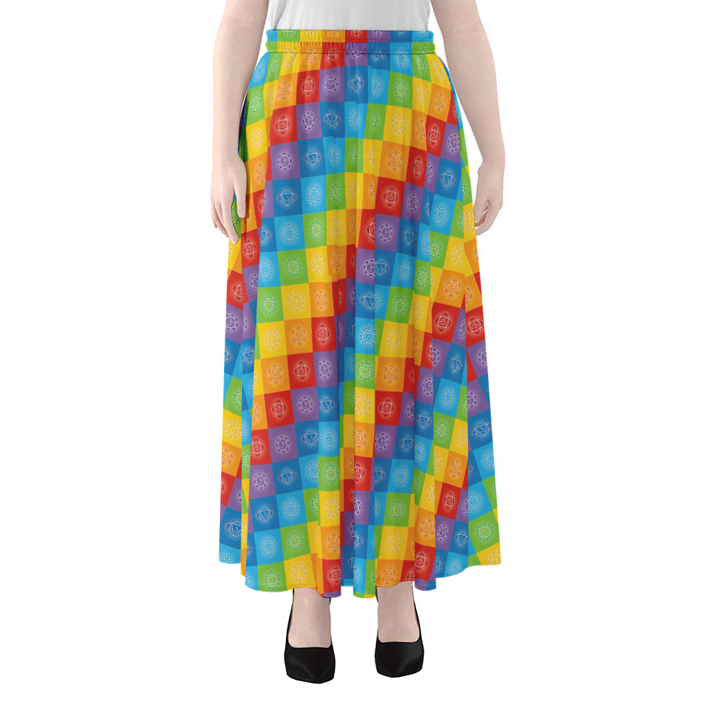 Reiki And The 7 Chakras Pattern Print Chiffon Maxi Skirt