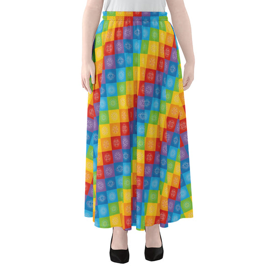 Reiki And The 7 Chakras Pattern Print Chiffon Maxi Skirt