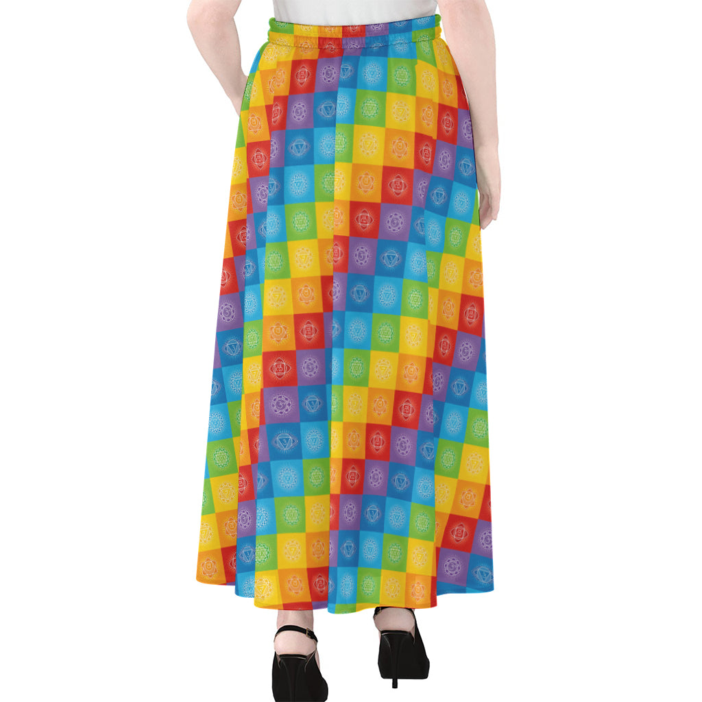 Reiki And The 7 Chakras Pattern Print Chiffon Maxi Skirt