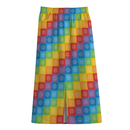 Reiki And The 7 Chakras Pattern Print Cotton Front Slit Maxi Skirt