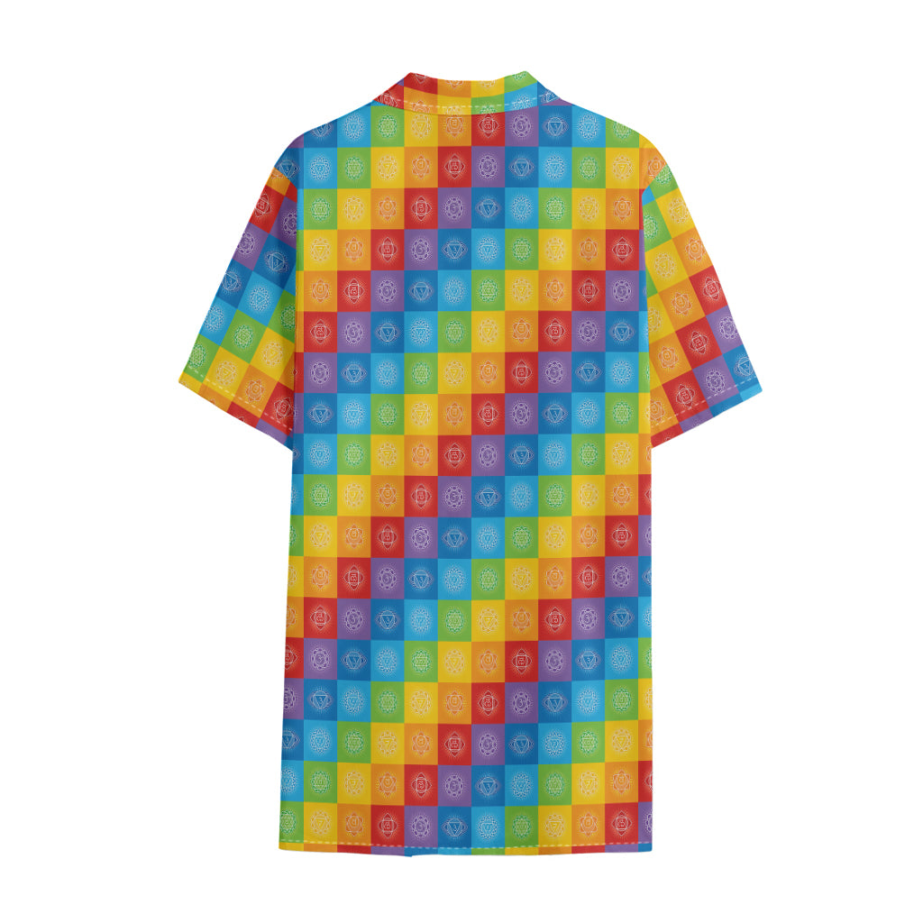 Reiki And The 7 Chakras Pattern Print Cotton Hawaiian Shirt
