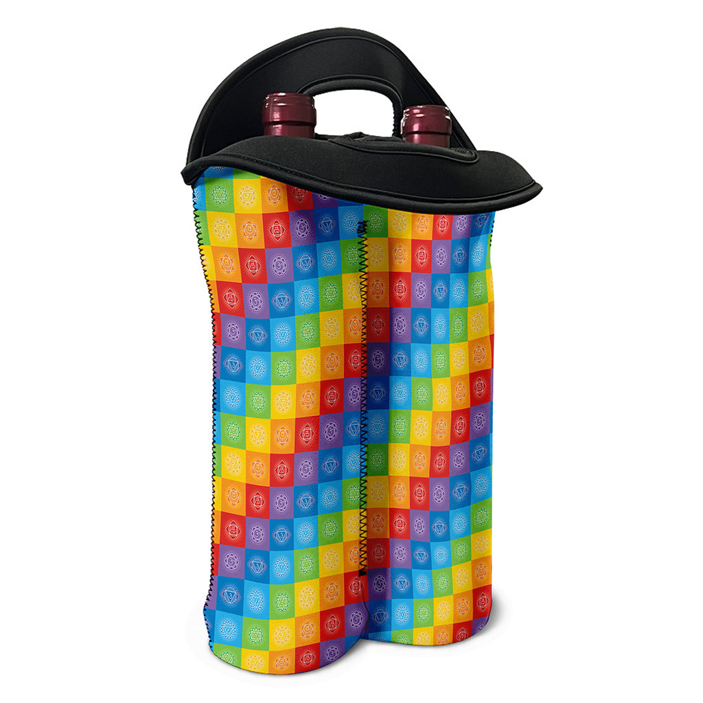 Reiki And The 7 Chakras Pattern Print Double Neoprene Wine Tote